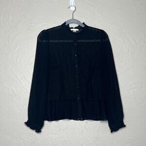Loft Sheer Black Button Up Long Sleeve Blouse - Size 8